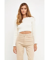 English Factory Women's Cropped Ribbed Knit Sweater