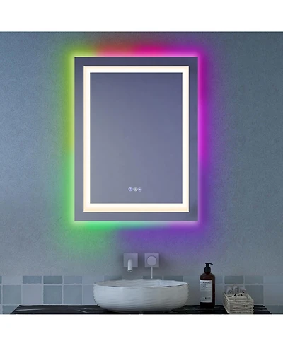 32'' x 24'' Bathroom Wall Mirror Makeup Mirror with Colorful Light Anti-Fog