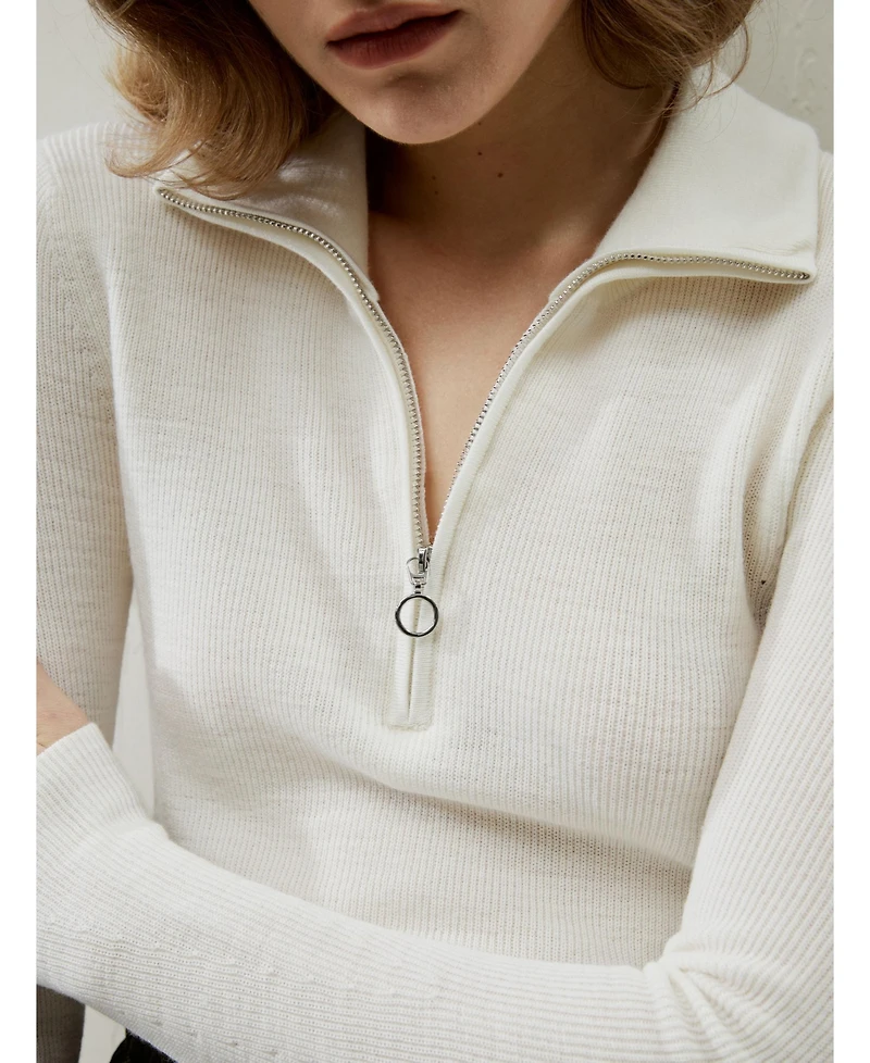 Lilysilk Women's Gaia Ribbed Half Zip Ultra-fine Wool Sweater