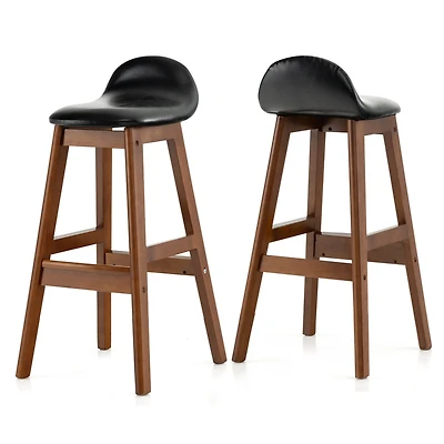 Set of 2 Upholstered Pu Leather Barstools 27.5'' Wooden Dining Chairs