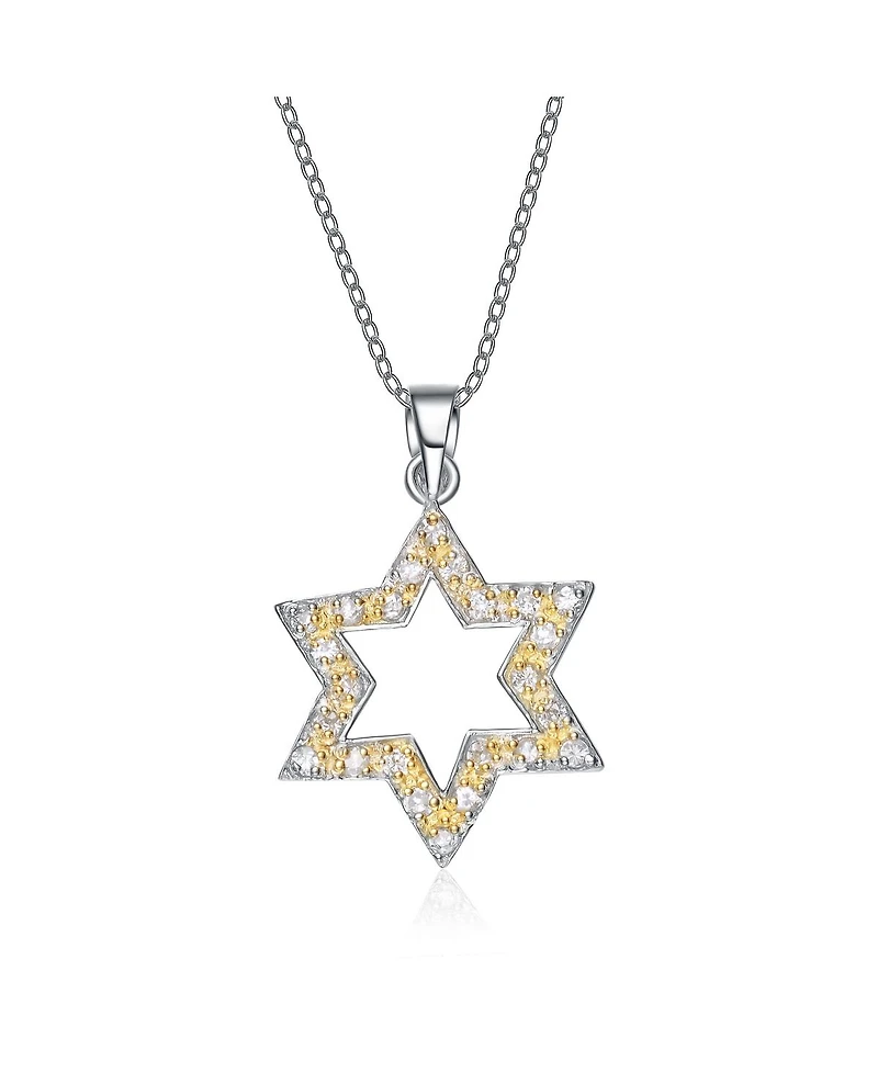 Sterling Silver White Gold Plated Yellow Cubic Zirconia Open Star Necklace