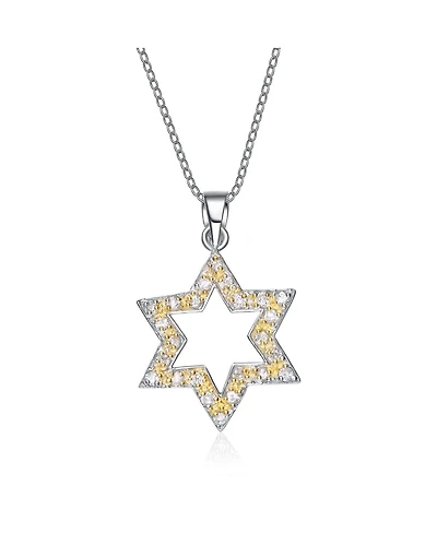 Sterling Silver White Gold Plated Yellow Cubic Zirconia Open Star Necklace