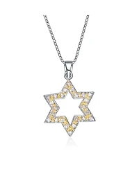 Sterling Silver White Gold Plated Yellow Cubic Zirconia Open Star Necklace