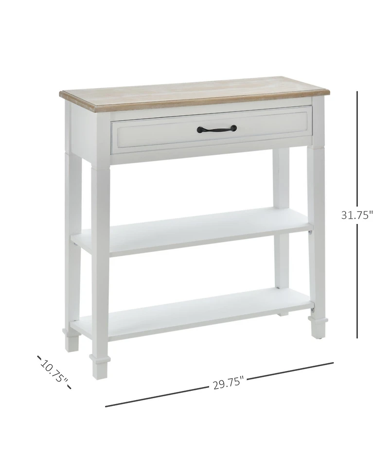 Homcom Modern Style Sofa Console Entry Hallway Table with Drawer and Shelves, Sturdy Build, and Large Storage, White