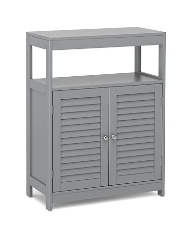Bathroom Floor Cabinet Storage Organizer with Open Shelf & Double Shutter Door