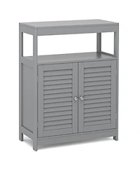 Bathroom Floor Cabinet Storage Organizer with Open Shelf & Double Shutter Door