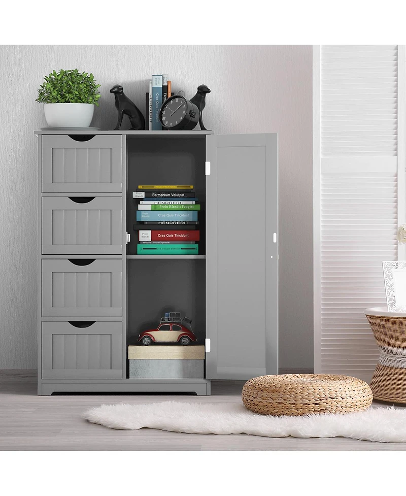 Wooden 4 Drawer Bathroom Cabinet Storage Cupboard 2 Shelves Free Standing