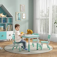 Qaba Kids Table and Chair Set with 4 Chairs, Adjustable Height,