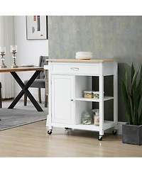 Homcom Wooden Kitchen Serving Storage Cart Serving Cabinet with Shelves