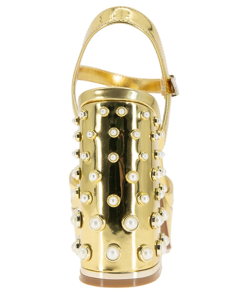 Kenneth Cole New York Women's Dolly Imitation Pearls Platform Block Heel Sandals