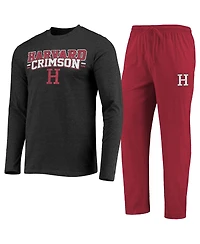 Men's Concepts Sport Crimson, Heathered Charcoal Harvard Crimson Meter Long Sleeve T-shirt and Pants Sleep Set