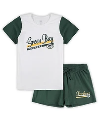 Women's Concepts Sport White, Green Bay Packers Plus Downfield T-shirt and Shorts Sleep Set