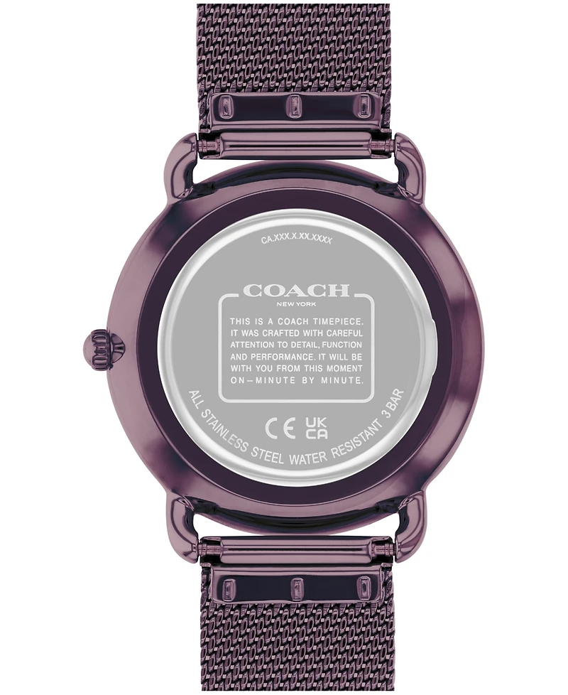 Coach Women's Elliot Purple Stainless Steel Mesh Bracelet Watch 36mm