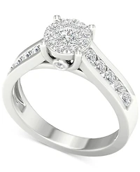 Diamond Cluster Channel-Set Engagement Ring (3/4 ct. t.w.) in 14k White Gold