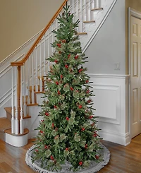 National Tree Company 7.5' Feel-Real Virginia Pine Hinged Pine-Needle Christmas Tree w Berries & Pinecones