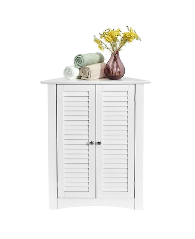 Corner Storage Cabinet Freestanding Floor Cabinet Bathroom w/ Shutter Door