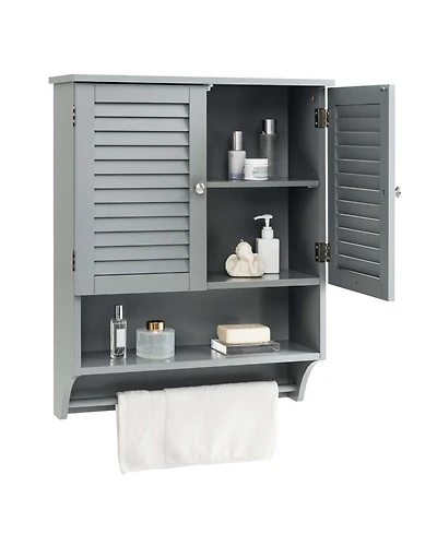 Bathroom Wall Mounted Medicine Cabinet with Louvered Doors & Towel Bar