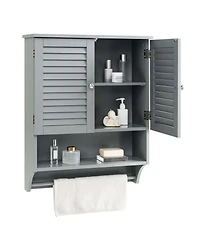 Bathroom Wall Mounted Medicine Cabinet with Louvered Doors & Towel Bar