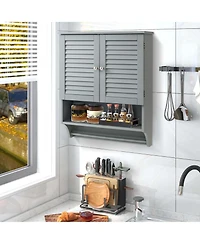 Bathroom Wall Mounted Medicine Cabinet with Louvered Doors & Towel Bar