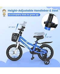14'' Kid's Bike with Removable Training Wheels & Basket for 3-5 Years Old