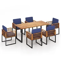 7pcs Patio Acacia Wood Dining Chair & Table Set Heavy-Duty Space-Saving Outdoor