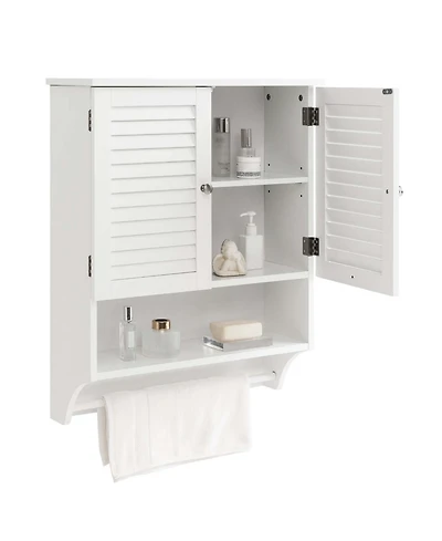 Bathroom Wall Mounted Medicine Cabinet with Louvered Doors & Towel Bar