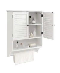 Bathroom Wall Mounted Medicine Cabinet with Louvered Doors & Towel Bar