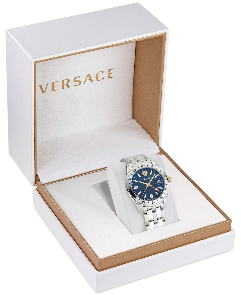 Versace Men's Swiss Greca Time Gmt Stainless Steel Bracelet Watch 41mm