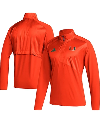 Men's adidas Orange Miami Hurricanes Sideline Aeroready Raglan Sleeve Quarter-Zip Jacket