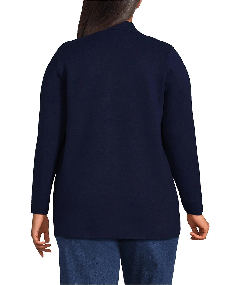 Lands' End Plus Fine Gauge Cotton Button Front Blazer Sweater