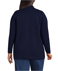 Lands' End Plus Fine Gauge Cotton Button Front Blazer Sweater