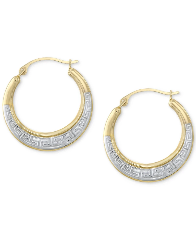 Greek Key Two-Tone Small Hoop Earrings in 10k Gold, 1"