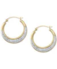 Greek Key Two-Tone Small Hoop Earrings in 10k Gold, 1"