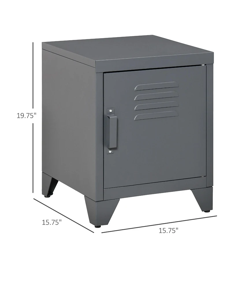 Homcom Locker-Style Nightsd Storage Side Table w/ Shelf & Metal Frame
