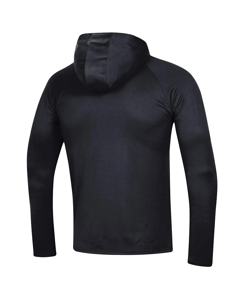 Men's Under Armour Black Northwestern Wildcats 2023 Sideline Tech Hooded Raglan Long Sleeve T-shirt
