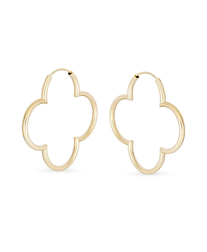 Bling Jewelry Simple Clover Flower Shaped Thin Tube Endless Hoop Earrings Sterling Silver 1.5 Diameter