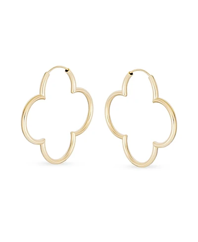 Bling Jewelry Simple Clover Flower Shaped Thin Tube Endless Hoop Earrings Sterling Silver 1.5 Diameter