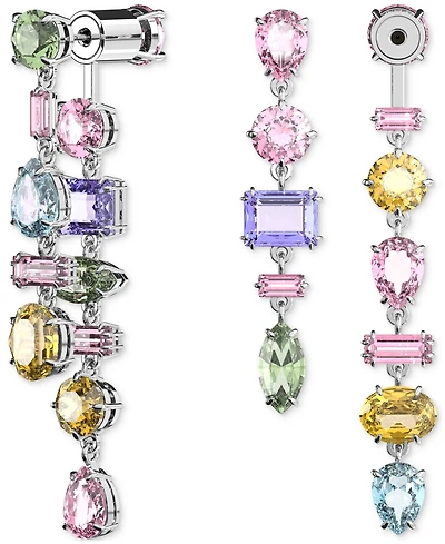 Swarovski Silver-Tone Crystal Mixed Cut Front & Back Asymmetrical Drop Earrings