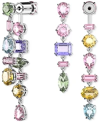 Swarovski Silver-Tone Crystal Mixed Cut Front & Back Asymmetrical Drop Earrings