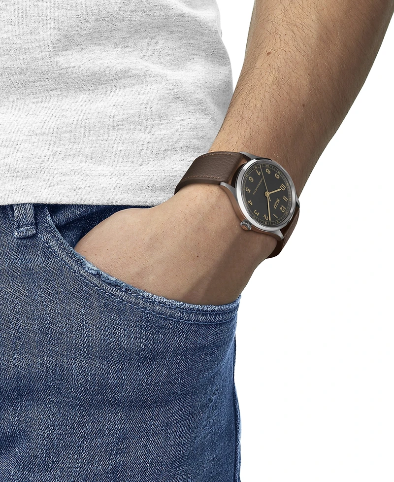 Tissot Unisex Swiss Automatic Heritage 1938 Brown Leather Strap Watch 39mm