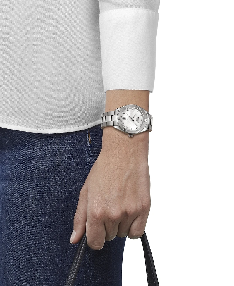 Tissot Women's Swiss Pr 100 Sport Chic Diamond (1/20 ct. t.w.) Stainless Steel Bracelet Watch 36mm
