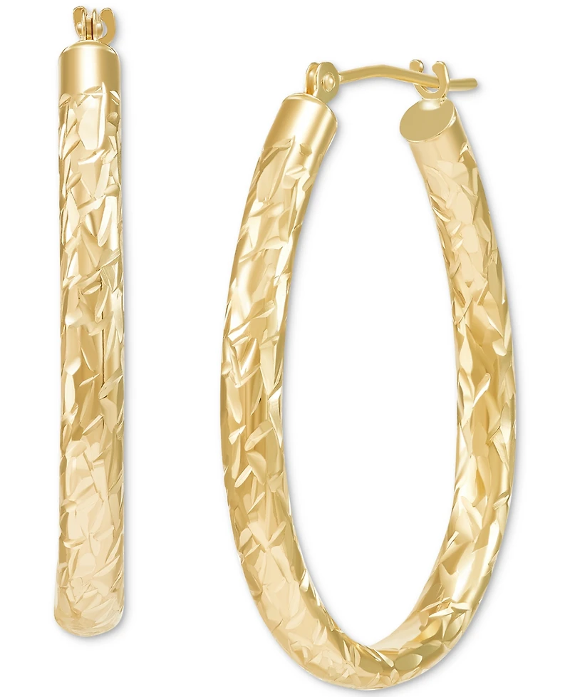 Diamond-Cut Oval Hoop Earrings in 14k Gold, 28mm