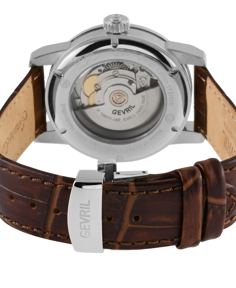 Gevril Men's Gramercy Brown Leather Watch 39mm
