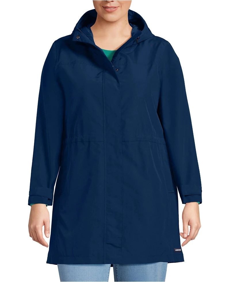 Lands' End Women's Plus Size Squall Hooded Waterproof Raincoat