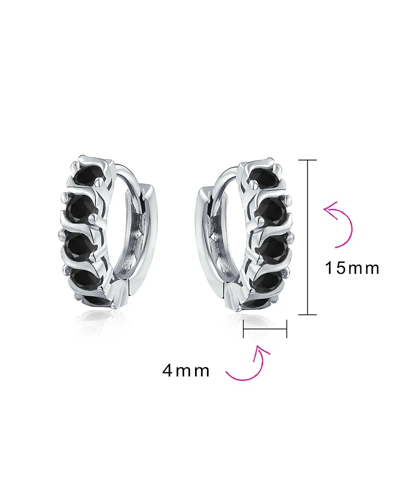 Bling Jewelry Round Solitaire Cubic Zirconia Cz S-Style Wave Kpop Huggie Hoop Earrings Sterling Silver