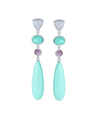 Bling Jewelry Unique Boho Geometric Linear Long Round Triangle Elongated Oval Shape Natural 4 Multi-Tier Stone Summer Party Turquoise Dangling Earring