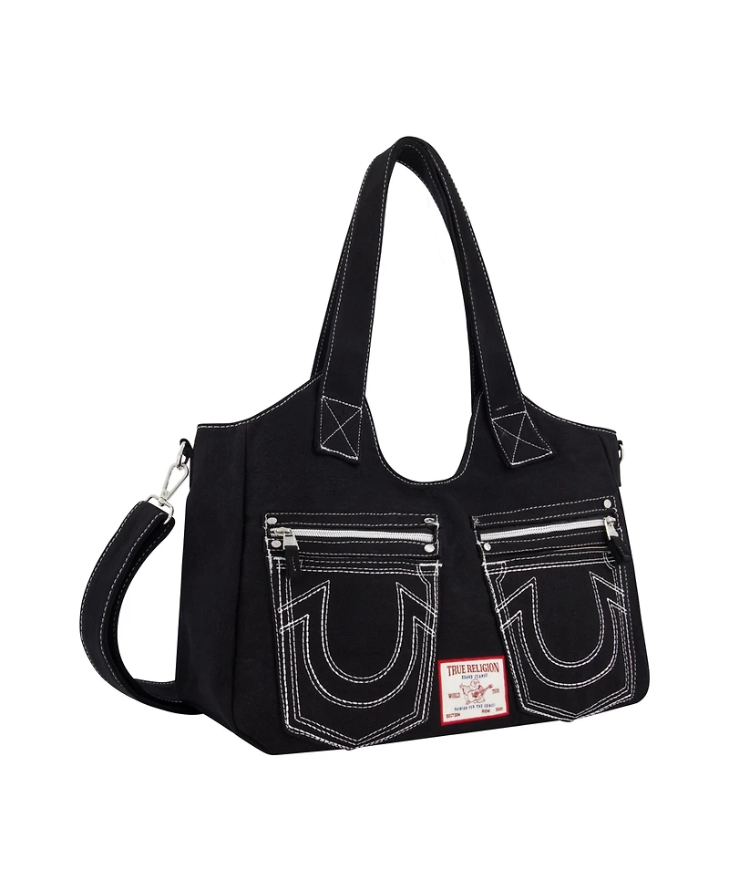 True Religion Horseshoe Stitch Black Satchel Bag