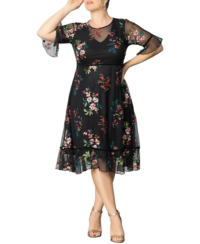 Kiyonna Plus Wildflower Embroidered Floral Mesh Dress
