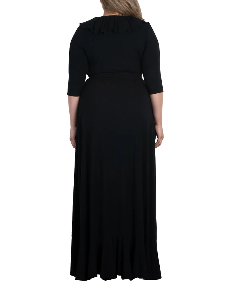 Kiyonna Plus Maritime Ruffle Maxi Dress with Sleeves
