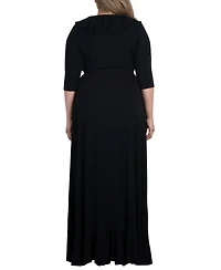 Kiyonna Plus Maritime Ruffle Maxi Dress with Sleeves